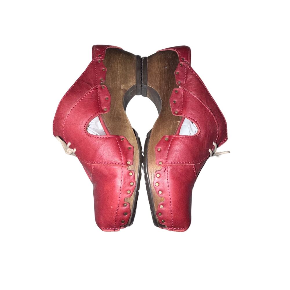 Sergio tomani red leather mule clog lace up detail EU39 US 8 lagenlook retro fun - Picture 4 of 10